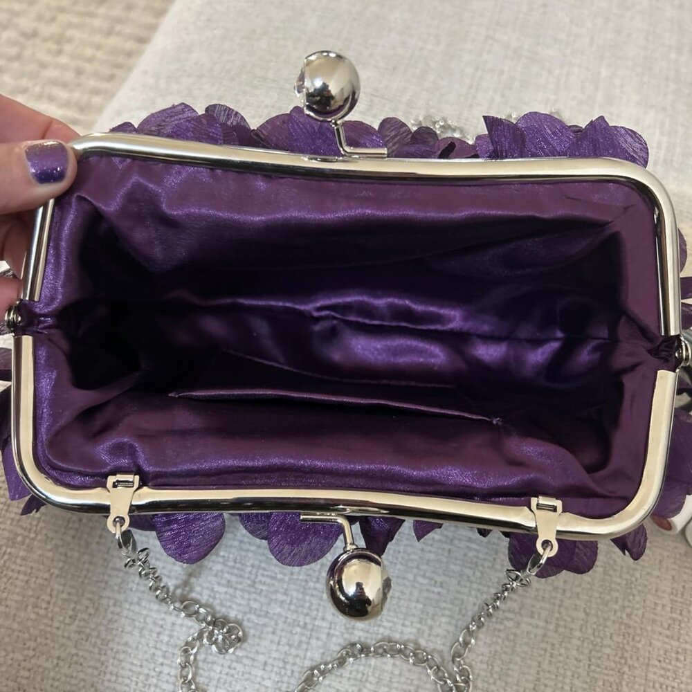 Neiman Marcus Floral Purple Petal Elegant Evening Purse - Picture 5 of 5